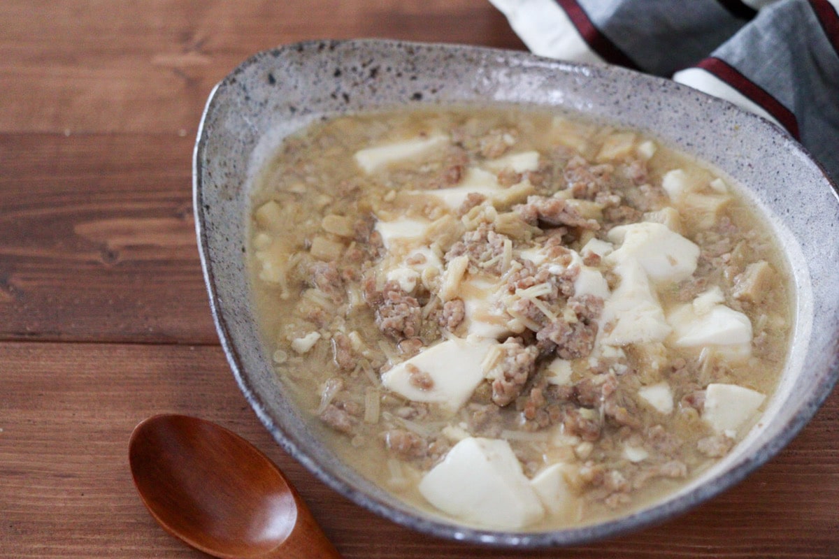 辛くない えのき麻婆豆腐レシピ 片栗粉なし 味噌で簡単 管理栄養士namiのレシピブログ